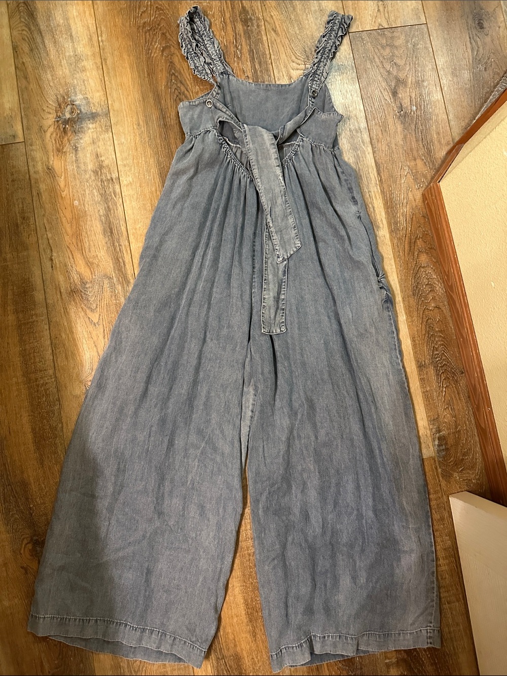 So me WIDE LEG JUMPSUIT romper W BACK tie Tencel cotton flowy size Small - Picture 5 of 6